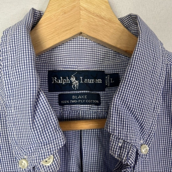 Ralph Lauren Blake Blue & White Gingham Plaid Long Sleeve Button Down L - Picture 4 of 5